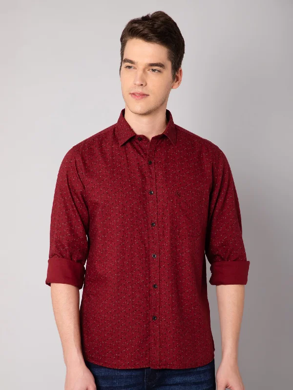 Versatile Comfort Men's Maroon Casual Floral Print Full Sleeve Shirt