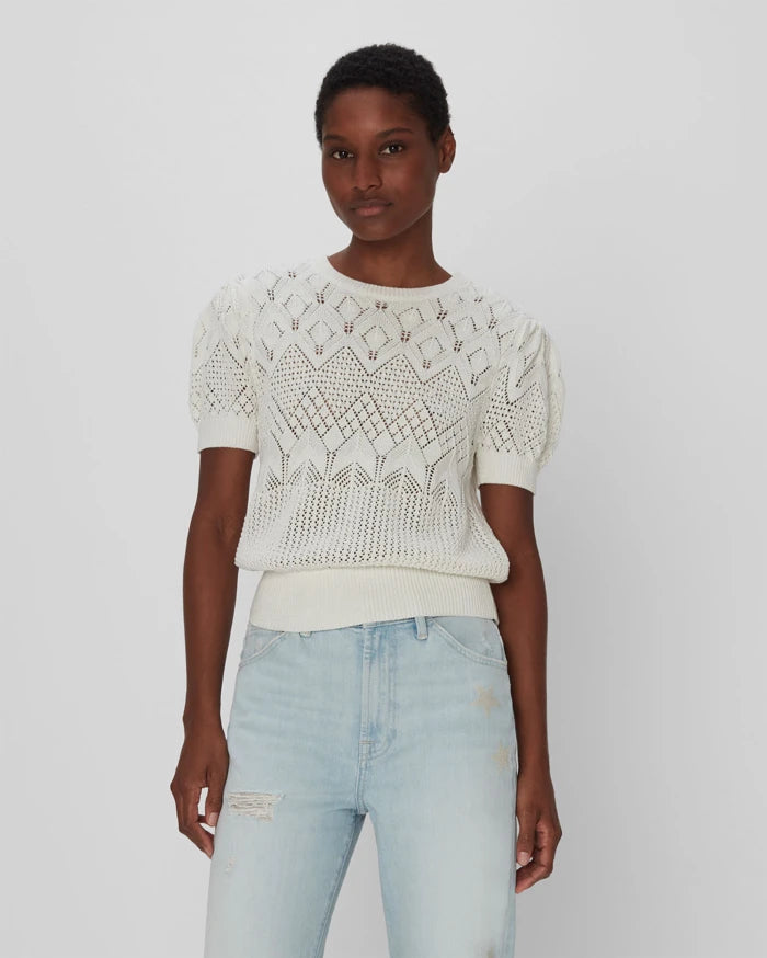 British Fashion Short Sleeve Crochet Sweater