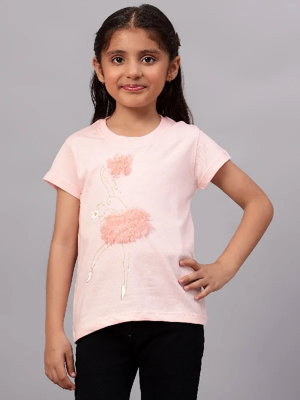 Easygoing Outfits Girls Casual Pink Half Sleeves  T-Shirt