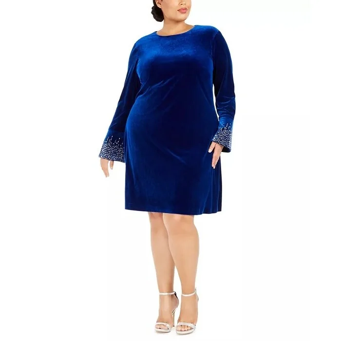 Modern Comfort Wear Calvin Klein Women's Plus Size Bling Bell-Sleeve Velvet Dress Blue Size 22 Modern Comfort Wear Calvin Klein Women's Plus Size Bling Bell-Sleeve Velvet Dress Blue Size 22