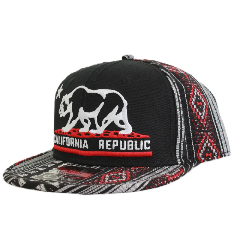 Effortless Dressing California Republic Embroidered Bear Flag Flat Bill Snapback Hat - Aztec Tribal Pattern