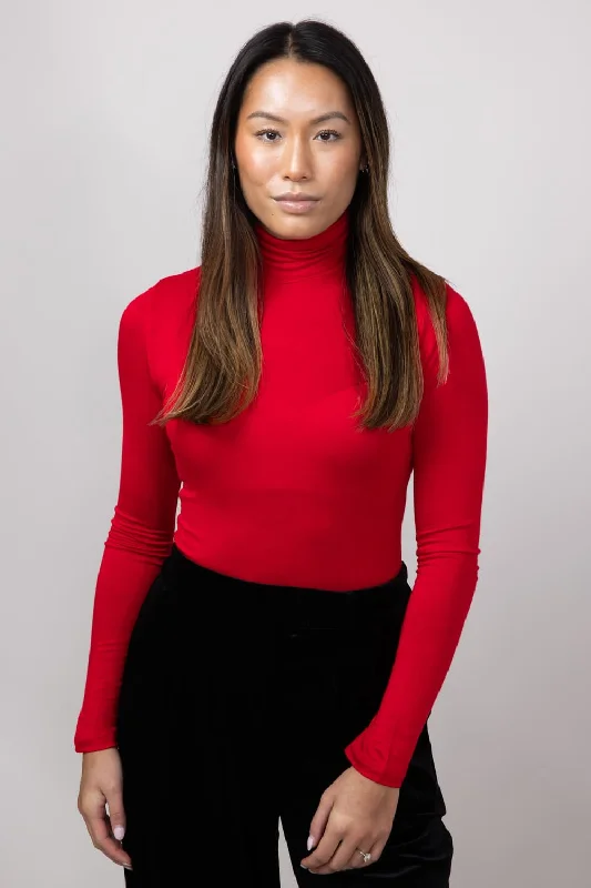 Cozy Pants Long Sleeve Turtleneck Top for Women in Red | T10073-RED