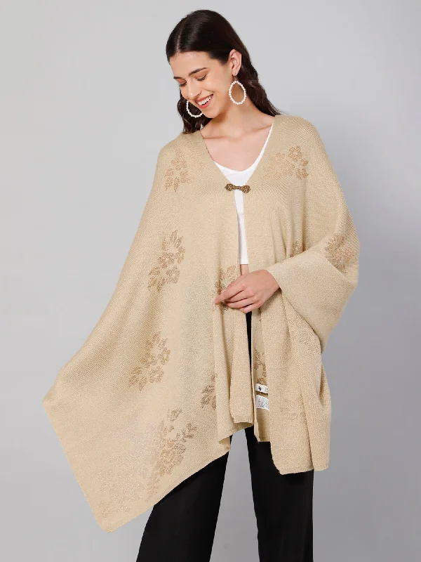 Urban Style Women's Casual  Beige Self Floral jacquard pattern  Stole