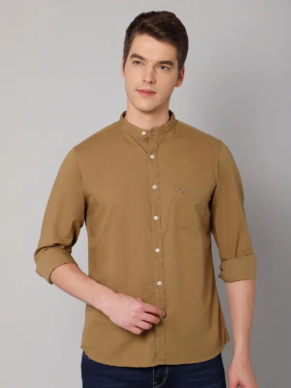 Soft Comfort Men's Light Brown Casual Plain Full Sleeve Shirt