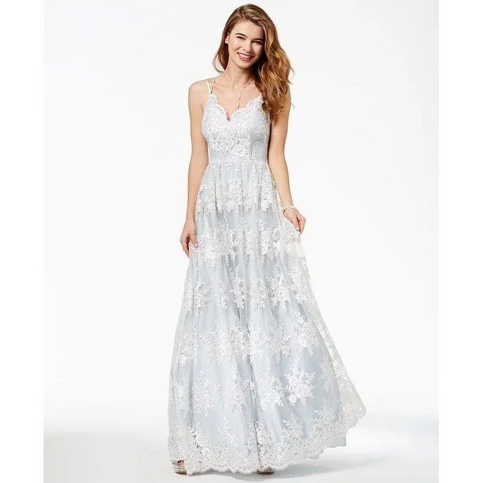 Elegant Style Say Yes To The Prom Juniors' Embroidered Gown Silver Size 0