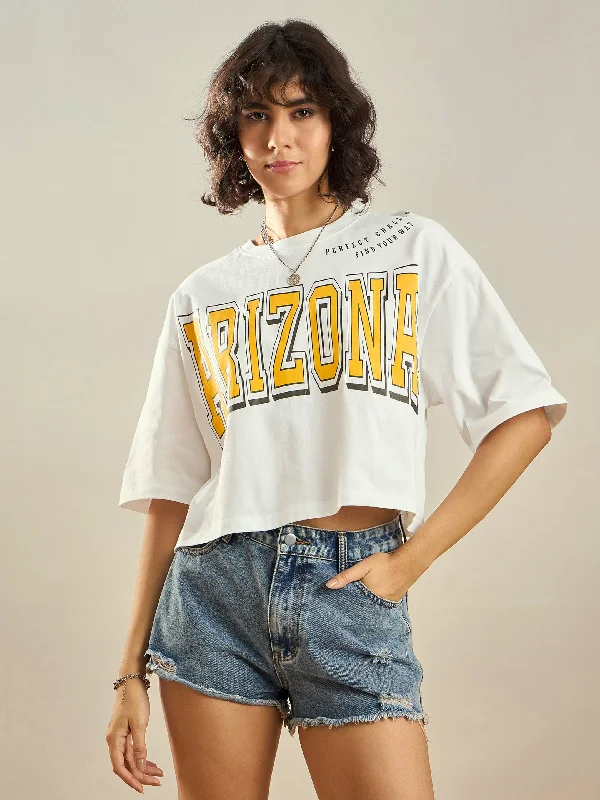 High Street Fashion Women White ARIZONA Printed Crop T-shirt
