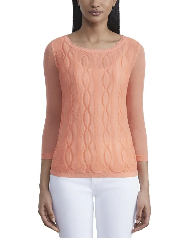 Soft Relaxation Wear Lafayette 148 New York Double Layer Cable Intarsia Sweater