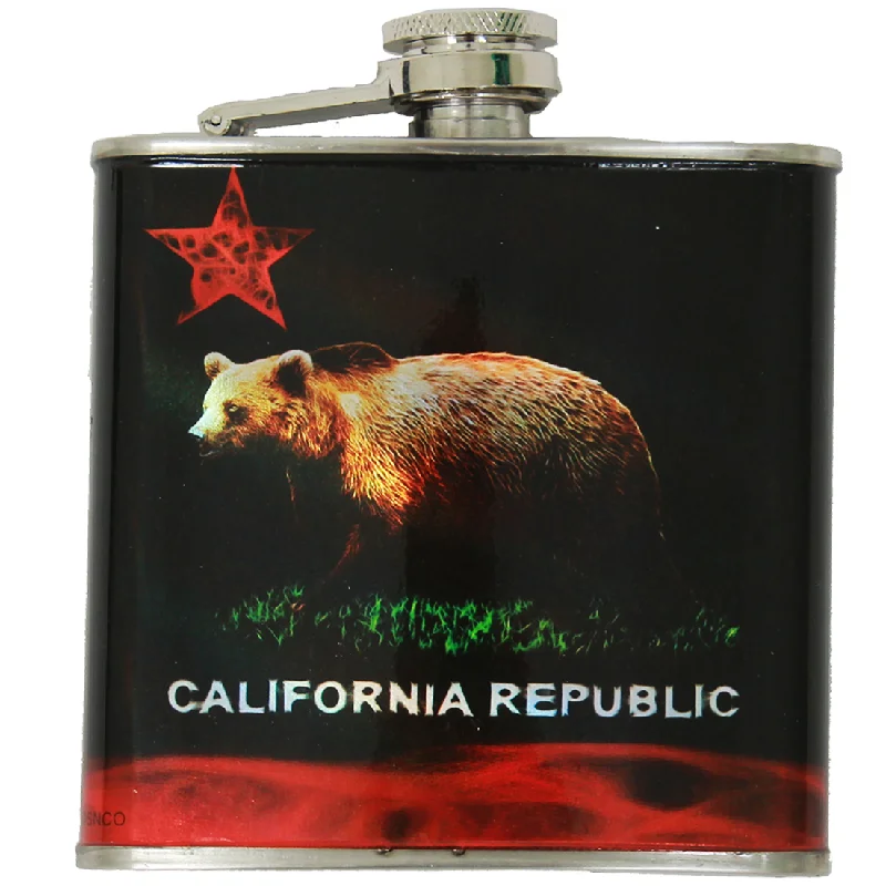 Free Design California Republic Bear Flag Black Stainless Steel Flask
