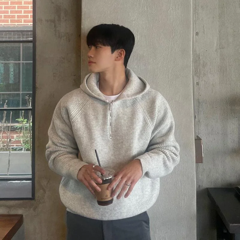 Sporty Wear Half Zip Hooded Sweater