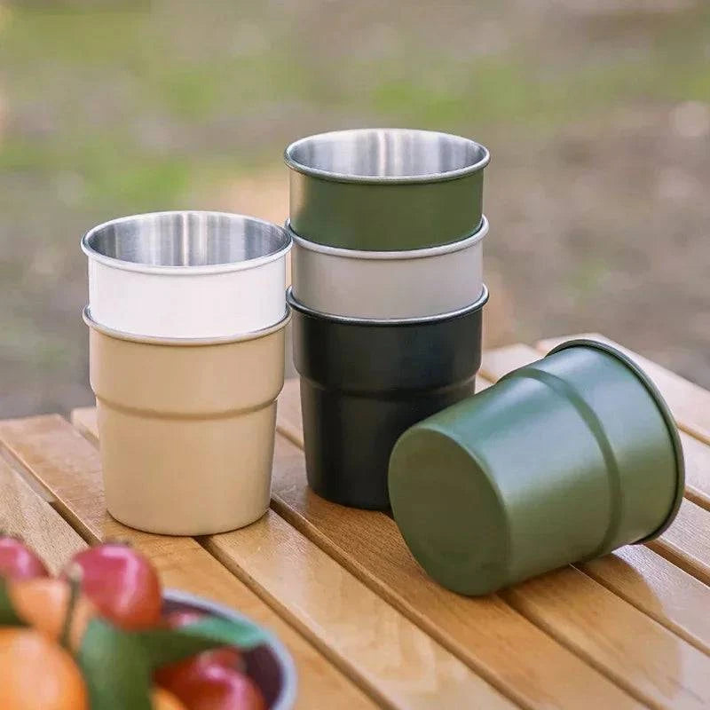 Celebrity Style Beer Wine Cups Stackable Camping Cup Drinking Cup Stainless Steel Camping Mug with Storage Bag for Indoor Outdoor Travel