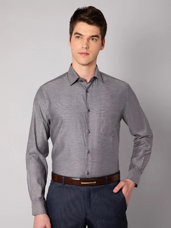 Fresh Comfort Men's Dark Grey Formal Self textured Full Sleeve Shirt
