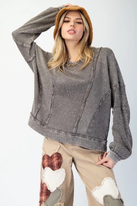 Short Design Washed Thermal Mix Terry Knit Top