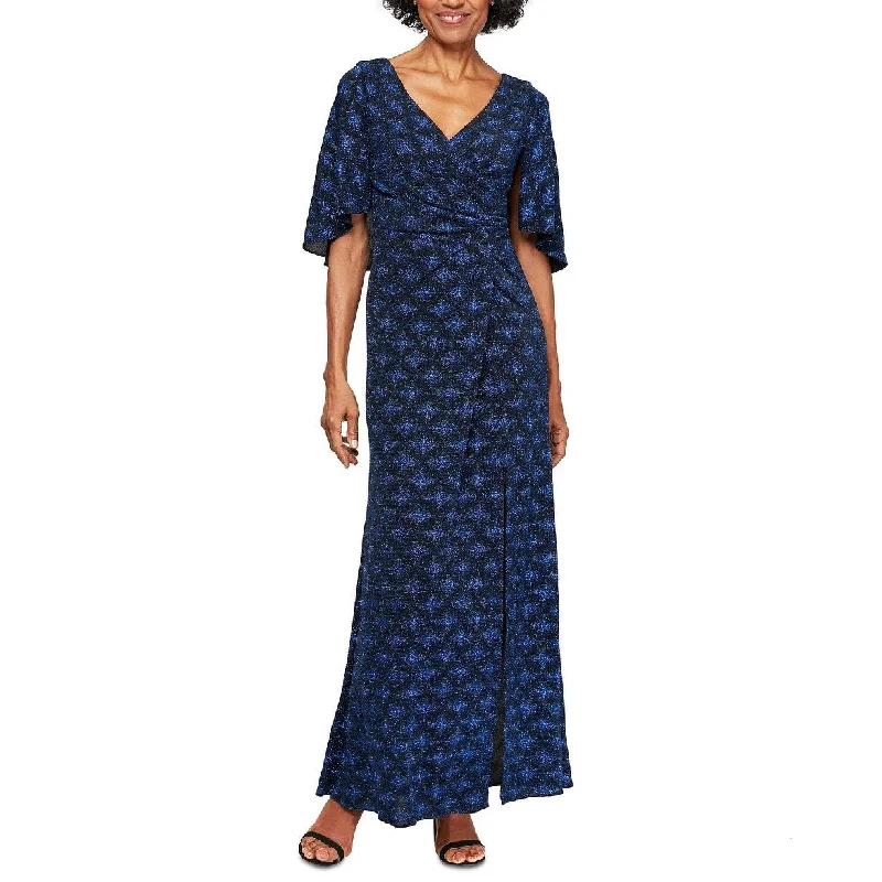 Bottom And Versatile Alex Evenings Women's Glitter Print Cape Gown Black Size 8
