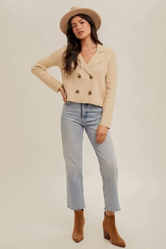 Chic Relaxation Double Breasted Relaxed Crop Sweater Jacket