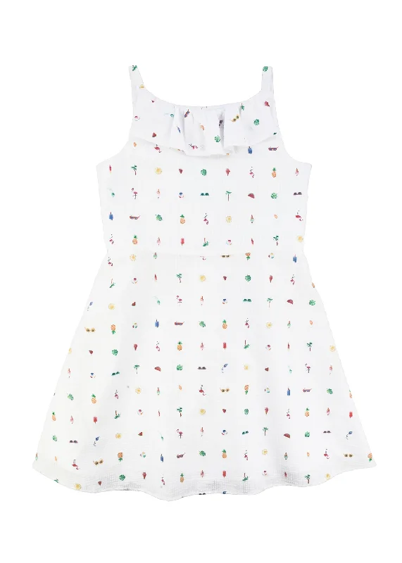 Cozy Fitting Tropical Paradise Printed Seersucker Dress