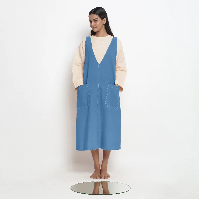 All-Day Outfits Powder Blue Handspun Cotton Paneled Midi Shift Dress