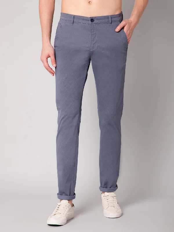 Street Fashion Men's Casual Flat front Blue  Trousers