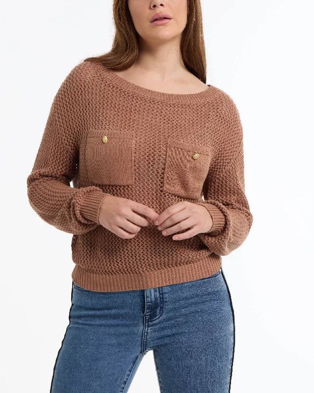 Breezy Comfort BEBE Women's Open Knit Pocket Detail Sweater