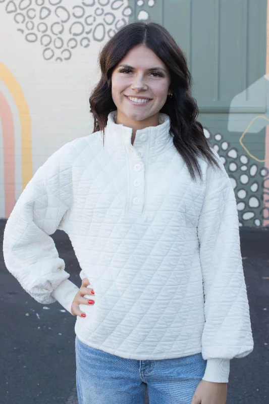 Trendy Comfort Wear Jiana Quilted Button Up Popover, Chalk | Sanctuary