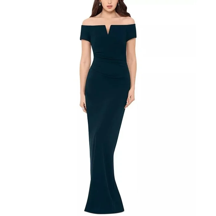 Simple Style XSCAPE Women's Scuba Crepe Off The Shoulder Dress Green Size 8 Petite - 8P Simple Style XSCAPE Women's Scuba Crepe Off The Shoulder Dress Green Size 8 Petite - 8P