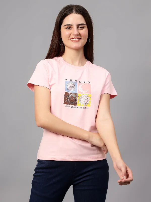 Leisure Travel Women's Casual Regular Short Sleeve Pink Round neck Graphic Print T-Shirt Leisure Travel Women's Casual Regular Short Sleeve Pink Round neck Graphic Print T-Shirt