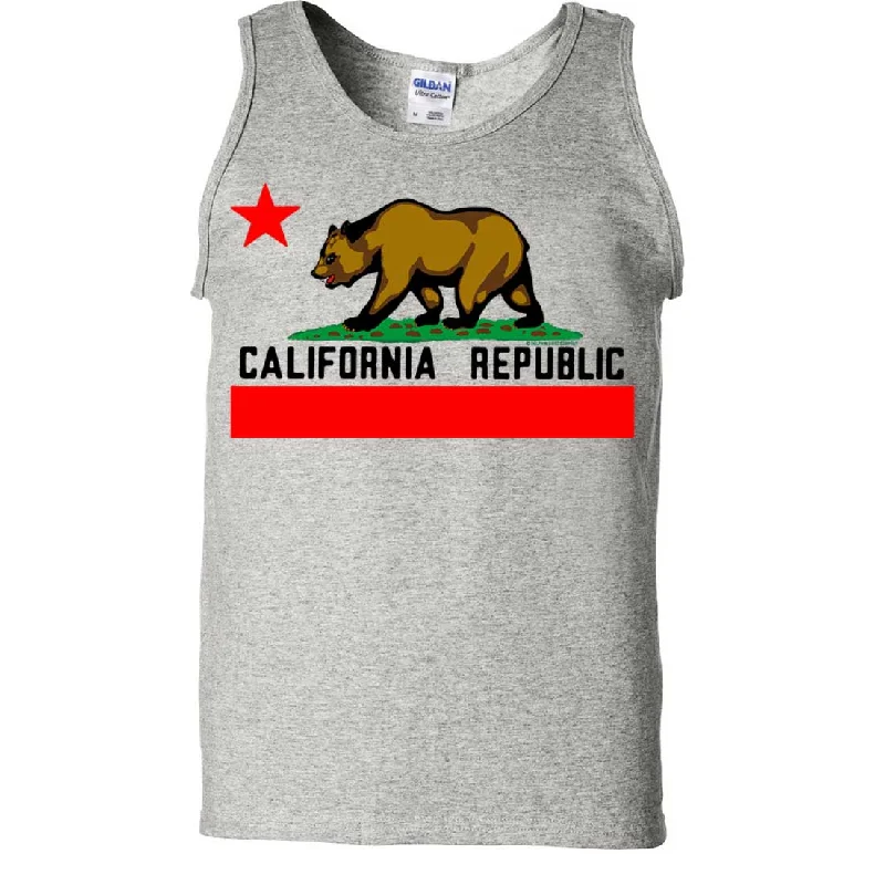 Retro Prints California Republic Borderless Bear Flag Black Text Asst Colors Tank Top