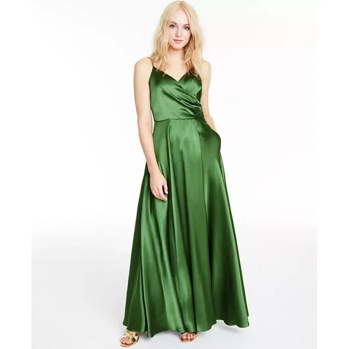 Celebrity Style Morgan & Co Women's Pleated Surplice Satin Gown Green Size 7