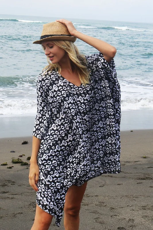 Luxe Comfort SHU-SHI Women's Short Beach Swimsuit Cover-Up - Floral Poncho Dress Kaftan Loose Top