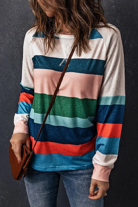 End Of The Year Striped Raglan Sleeve Round Neck Tee