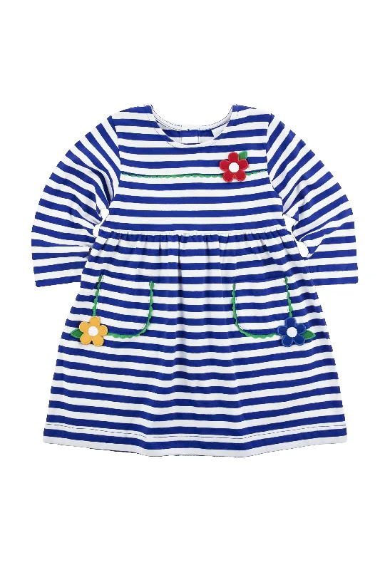 Cozy Dress Stripe Knit Dress With Flowers
