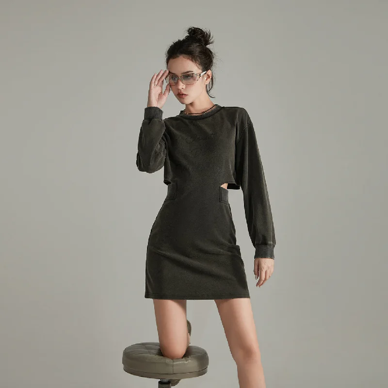 Comfy Layers Waist Slit Mini Long Sleeve Dress