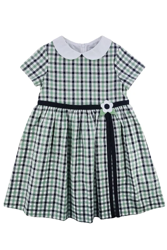 Must-have For Autumn And Winter Gingham Dress With Flower