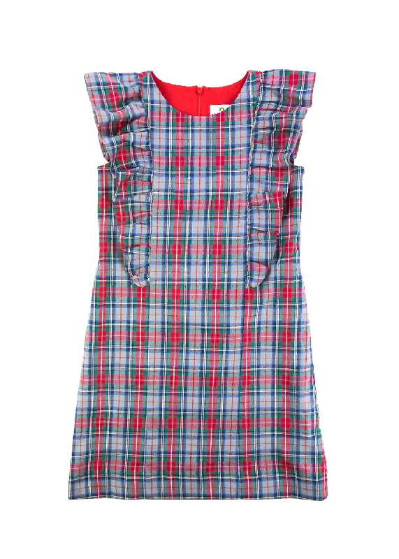 Comfortable Sweaters Ruffle Front Plaid Dress