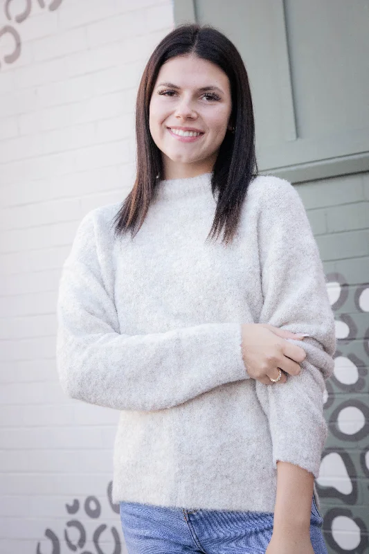 Elegant Style Gentle Mind Mock Neck Sweater, Oatmeal | Sadie & Sage