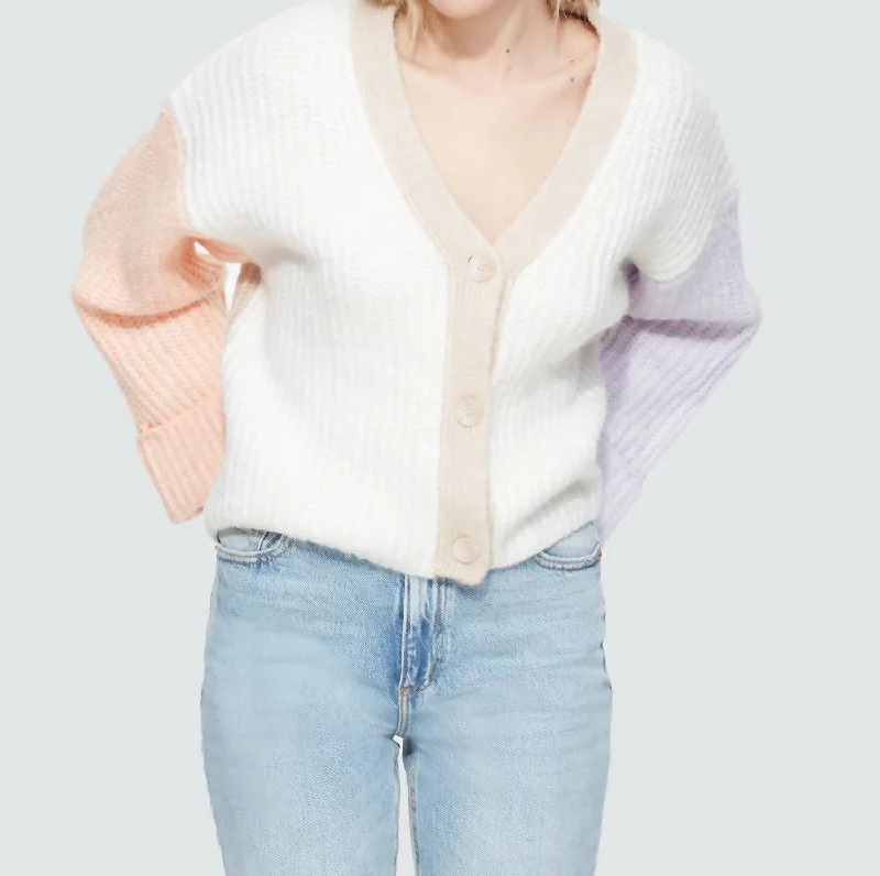 Romantic Data Drop Shoulder Cardigan In Peach Purple Colorblock