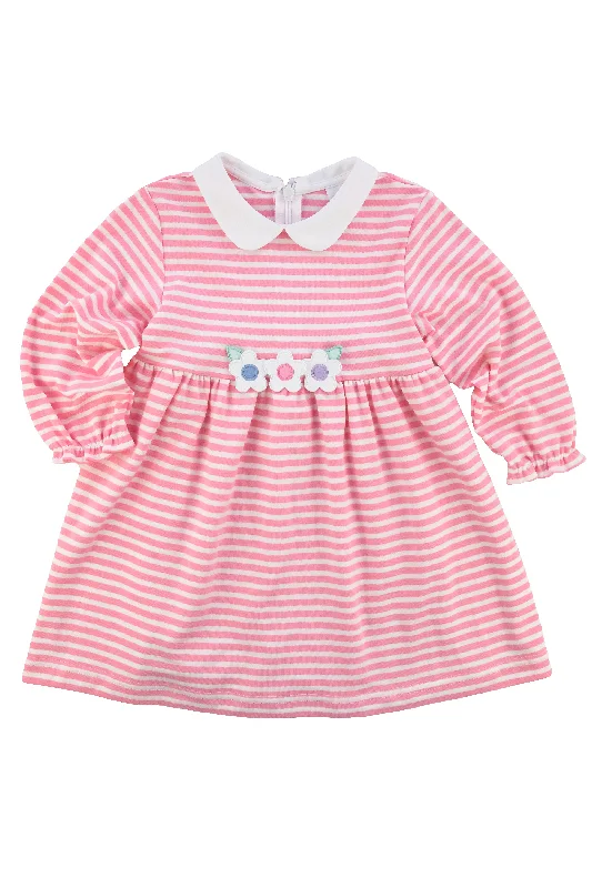 Double-sided Wear Stripe Knit Dress With Flowers