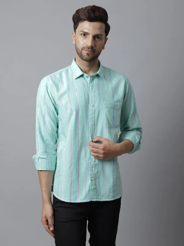 Elegant Casuals Men's Light Green Casual Broad Stripe Full Sleeve Shirt