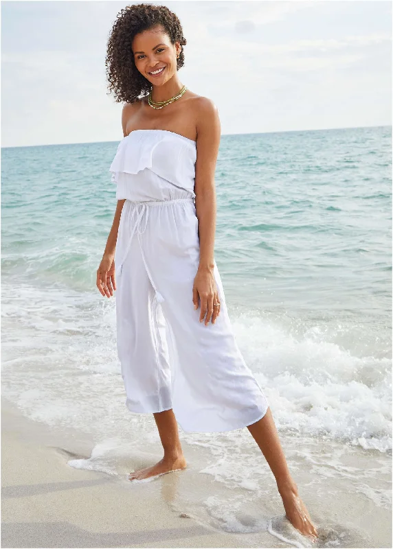 Warm Chic Strapless Jumpsuit Cover-Up - Pearl White