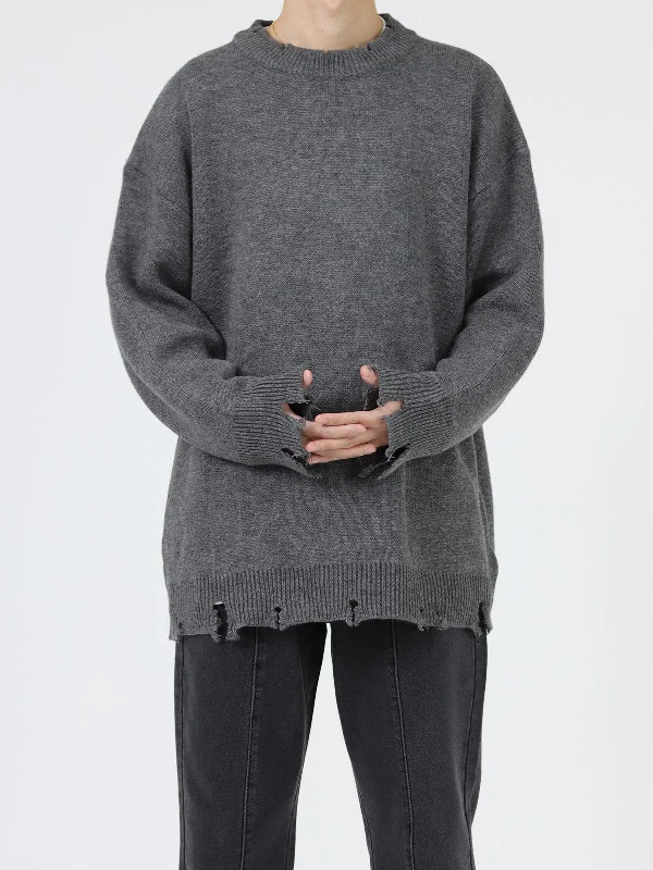 Celebrity Style Ripped Round Neck Sweater