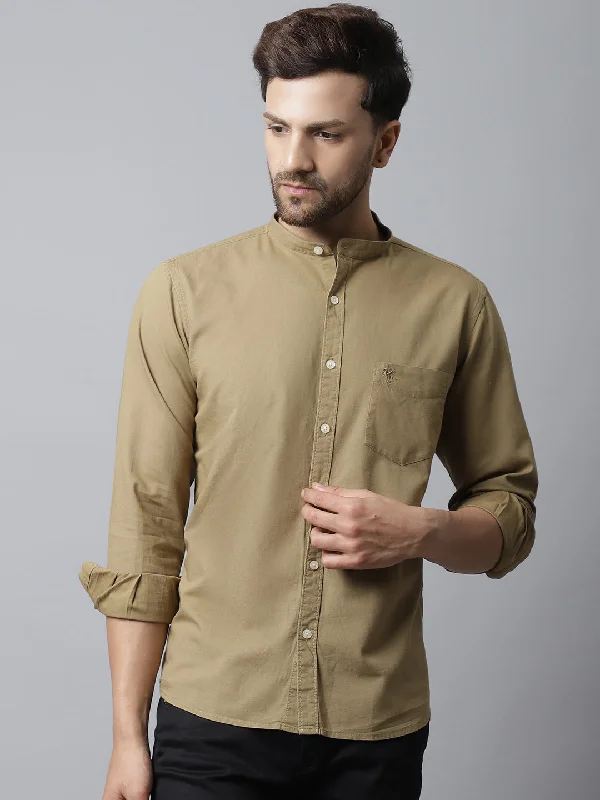 Effortless Outfits Men's Khaki Casual Plain Full Sleeve Shirt