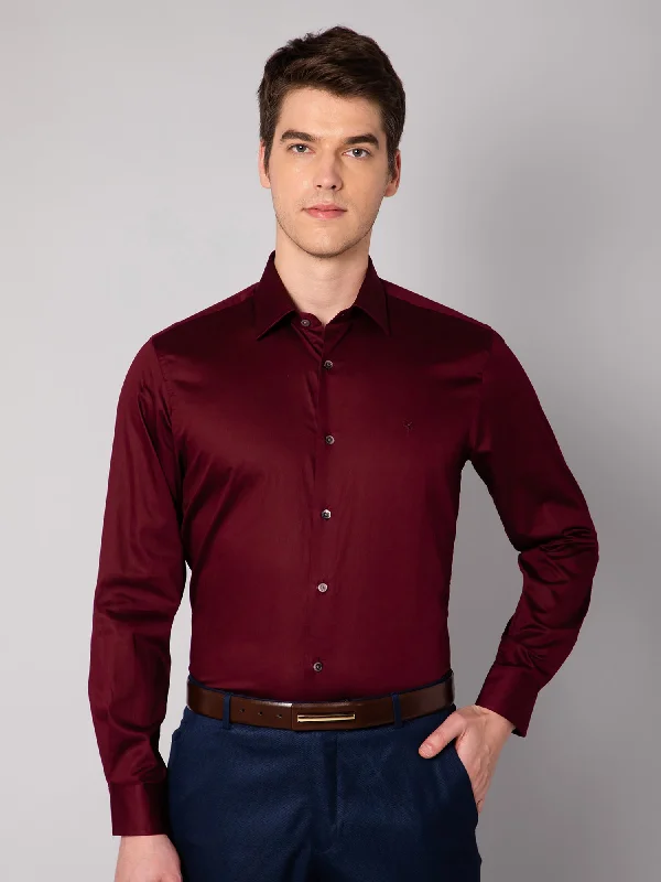 Exquisite Craftsmanship Men's Maroon Party Plain Satin Full Sleeve Shirt