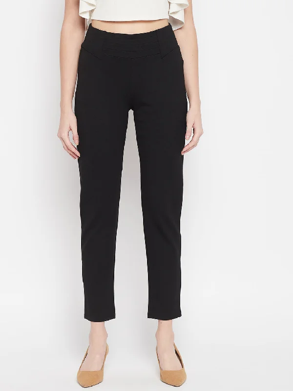 Soft Tops Women's  Broad waistband Black  High rise Jeggings