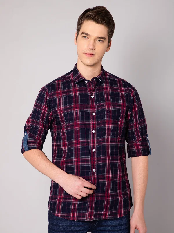 Soft Textures Men's Indigo Blue Casual Big Checks Full Sleeve Shirt