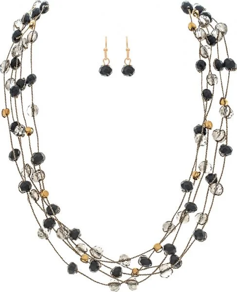 Feminine Charm Black Gold Glass Bead Bundle Necklace Set