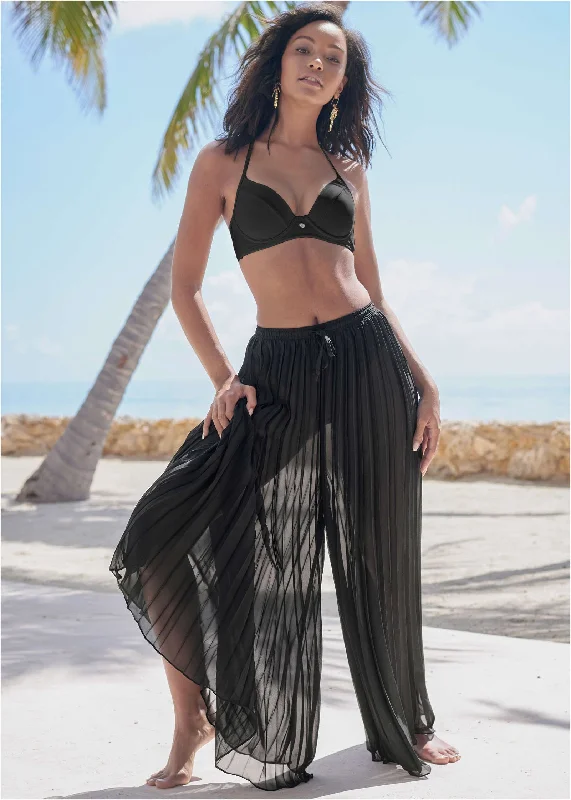 Simple Chic Pleated Cover-Up Pants - Black