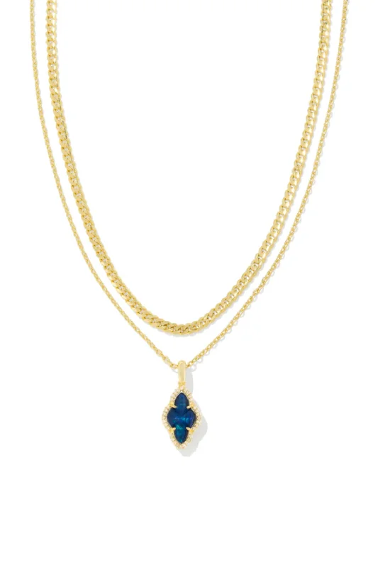 Comfortable Fitwear Kendra Scott Abbie Gold Pave Frame Large Long Pendant Necklace in Navy Abalone | 9608875388