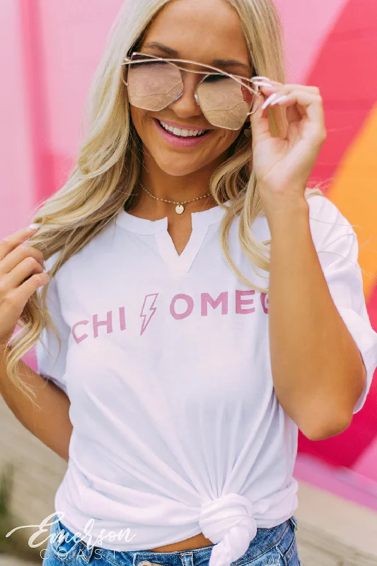 Single-shoulder Neck Design Chi Omega Lightning Bolt Notch Tee