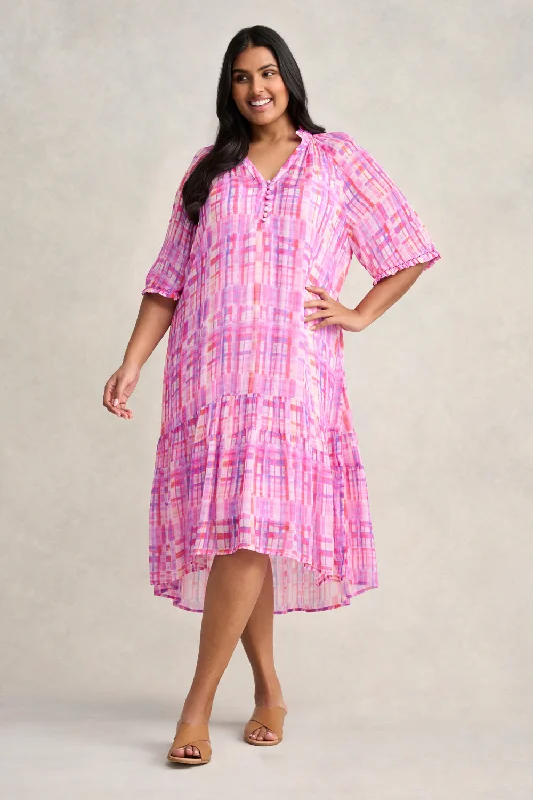 Exquisite Tailoring Georgette Ruffle Dress - Abstract Check
