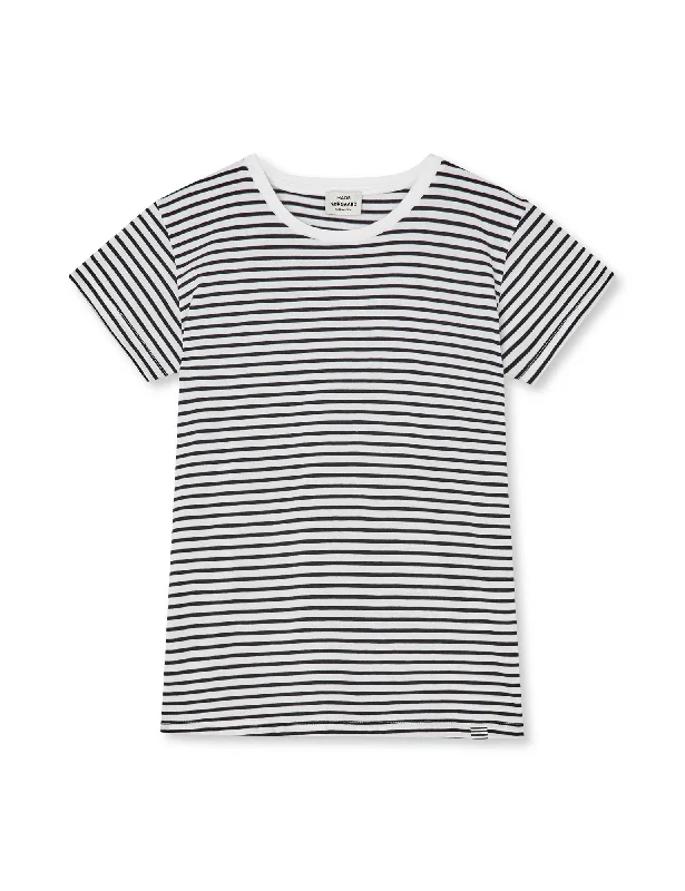 Low-key Luxury Organic Jersey Stripe Tuvina Tee FAV,  White/Black