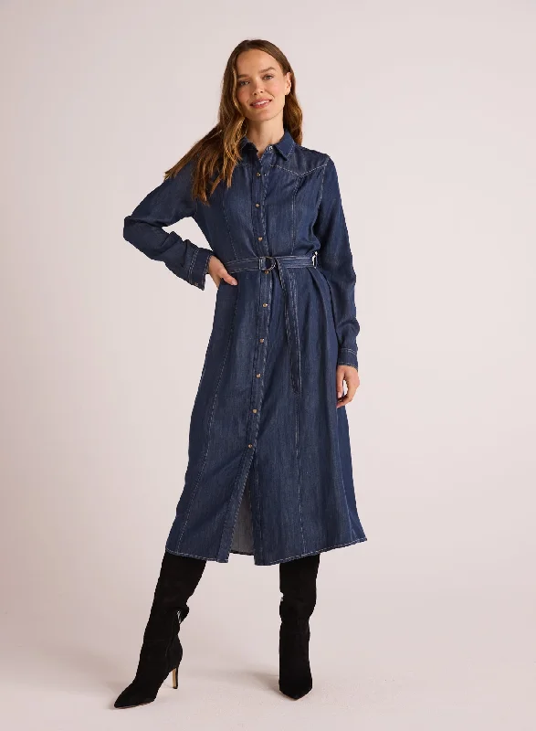 Comfortable Jeans Western Yoke Midi Dress